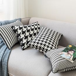 Black White Cushion cover 45x45cm/35x55cm Hounds tooth Pillow Cover Canvas Home Decoration For Sofa Bed Durable Zip Open 210315
