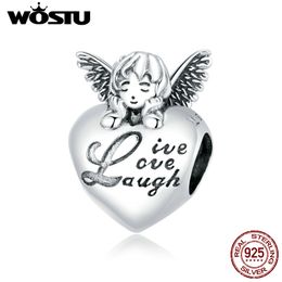 WOSTU Thanksgiving Angel Charm 925 Sterling Silver Heart Lettering Bead Fit Original Bracelet Necklace Pendant Jewellery CQC1633 Q0531
