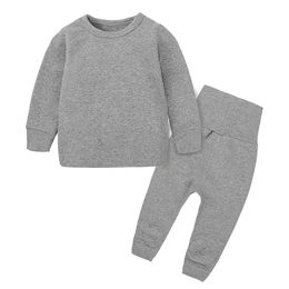 Kids Boys Clothing Pure Colour Pyjamas Cotton Long Sleeve T-Shirt and Pants 2 pcs Boy Girl Sets Pyjamas Children's Sleepwear