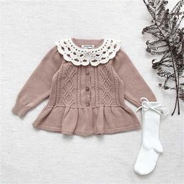 Autumn Winter Baby Kids Girls Cardigan Coat Clothes Kids Girls Long Sleeve Pure Colour Knit Cardigan Coat 211106