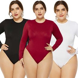 5XL6XL Casual Jumpsuits For Women Long Sleeve O-neck Slim Women Sexy Bodysuit Black White Red Knitted Plus Size Women Romper Y0927