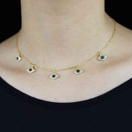 Two Tone Gold Colour High Quality Cubic Zirconia Women Jewellery Lucky Turkish Evil Eye Charm Choker Necklace