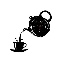 The latest wall clocks, 28CM mirror DIY creative teapot wall clock sticker decoration, many styles to choose