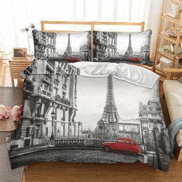 Paris The Eiffel Tower Printed Bedding Set Queen Size Comforter Bed King Duvet Cover Set High Quality C0223