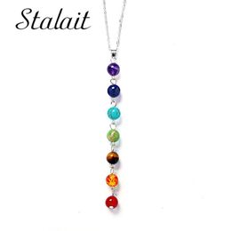 Pendant Necklaces 8mm Colorful Beaded Buddha 7 Chakra Drop For Women Natural Matte Onyx Stone Healing Necklace Jewelry