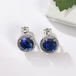 S2527 Fashion Jewellery Round Ear Clip Copper Earrings Women's Elegant Blue Crystal Ear Cuff Earclip Earrings