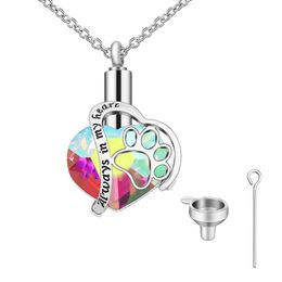 Pendant Necklaces Rainbow Crystals Heart Cremation Urn Necklace For Ashes Charm Memorial Keepsake JewelryPendant239S