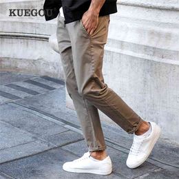 KUEGOU Brand Clothing for Men's Casual Pants Slim Spring South Korean style khaki Straight type Trousers KK-2997 210715