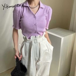 Yitimuceng Skinny T Shirts Woman Summer Harajuku Fashion Tops Light Purple White Green Black Tees Edible Tree Fungus Shirts 210601