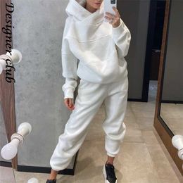 Womens Oversized Tracksuit Warm Fleece Suits Hoodies Tops Casual Sweatshirts Jogging Pant Outfits Sweatpants 211126