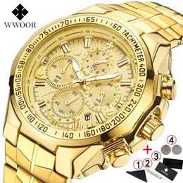 Relogio Masculino Wrist Watches Men Top Brand Luxury WWOOR Golden Chronograph Gold Big Male Wristwatch Man 220113