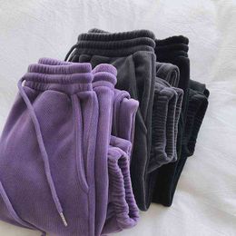 Purple Harem sweatpants women keep warm autumn winter plus velvet thick loose jogging leggings all-match wide-leg casual pants Y211115