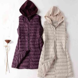 SEDUTMO Winter Hooded Duck Down Vest Women Ultra Light Long Jackets Casual Waistcoat Autumn Slim Parkas ED1205 211130