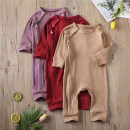 Baby Boys Girls 0-24M Rompers Autumn Newborn Baby Clothes For Long Sleeve Kids Boys Knitted Zipper Jumpsuit Baby Girls Outfits 210312