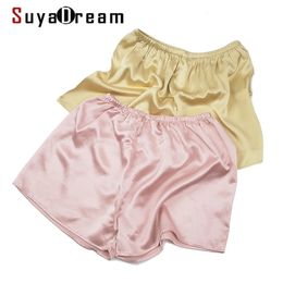 SuyaDream Woman Silk Shorts 19mm 100%Silk Satin Comfortable Healthy Elastic Waist Home Spring Summer Solid Short 210724