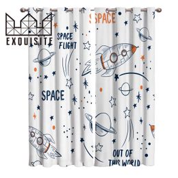 Curtain Rocket Flying Cartoon Children Window Curtain For Living Room Kitchen Bedroom Drapes Kids Room Home Decor 210712