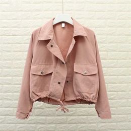 Spring Autumn Women's Casual Short Jacket Fashion Loose Pocket Solid Coat Female Outerwear Ladies Tops Roupa Feminina 211014