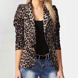 2021 Women Blazer ZANZEA Fashion Ladies Office Suits Spring Autumn Female Leopard Lapel Coat Single Button Outwear X0721