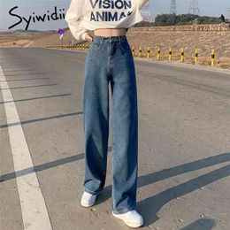 Syiwidii Wide Leg Jeans for Women Bottom Baggy Denim Pants High Waist Full Length Clothing Trousers Vintage Streetwear 210809