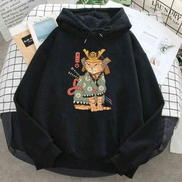 Japanese Culture Ukiyoe Anime Print Man Sweatshirt Fleece Loose Pullover Casual Hooded Pocket Hip Hop Oversized Street Clothes H1227