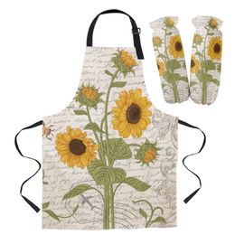 kids gardening sets UK - Aprons Daily Cleaning Apron Set Damask Pattern Sunflower Bee Chef Waiter Anti-oil Kids Cooking Gardening Work Sleeve Cover