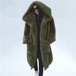 Oversized Winter Faux Fur Coat Women Parka Long Warm Jacket s Hoodies Loose Outwear casaco feminino 211130