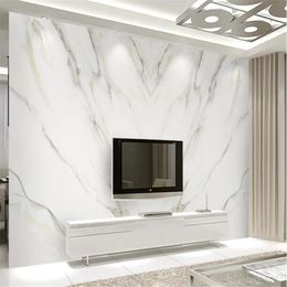 Modern 3d murals wallpaper for living room minimalist white marbled stone texture background wall painting