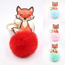 Plush Fluffy Fox Leather Key Chains Faux Rabbit Cute Fur Ball Multicolor Keychain Kids Womens Charms Car Bag Pendants Key Chains