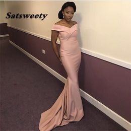 Pink Bridesmaid Dresses With Zipper Back African Off The Shoulder Floor Length Mermaid Satin Wedding Party Bridemaid Dress