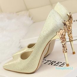 Dress Shoes Metal Carved Thin Heel High Heels Pumps Women 2021 Sexy Pointed Toe Ladies Fashion Candy Colors Wedding Woman