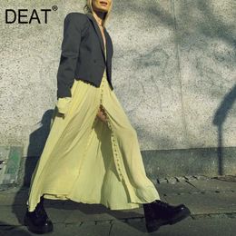 [DEAT] Summer Fashion V-neck High Waist Floor-length Long Sleeve Solid Colour Loose Elegant Dress Women 13Q393 210527