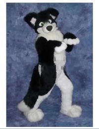 Halloween Long Fur Black Husky Dog Mascot Costume Fox Adults Animal Fancy Suit Unisex Fursuit Dress cartoon