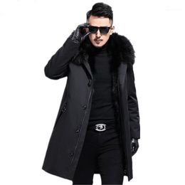 Men's Leather & Faux Mens Natural Fur Coat Winter Jacket Men Real Raccoon Liner Parka Collar Coats Warm Overcoat MY767