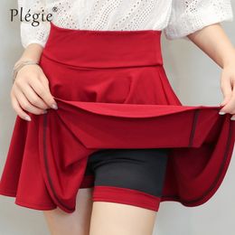 Plegie Plus Size 4XL Shorts Skirts Womens Summer A Line Sun School High Waist Pleated Skirt Female Korean Elegant Skirt 210309