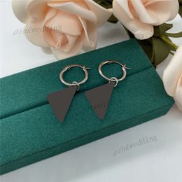 Triangle Badge Ear Pendant Chic Letter Charm Simple Casual Earring Hoop High Grade Silver Stud For Women