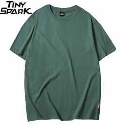 Harajuku Plain T Shirt Summer Hip Hop Tshirt 100 Cotton Men Green T-Shirts Streetwear Casual Basic Tops Tees Short Sleeve 210317