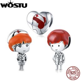 WOSTU Genuine 925 Sterling Silver Male Nurse Male Doctor Charms Beads fit DIY Bracelet Silver 925 Jewellery Making CQC1549 Q0531