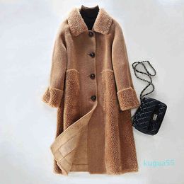 Women 2020 Winter Fur Coat Soft Natural Sheep Shearing Wool Jacket Female Plush Lamb Fur Liner Overcoat m746 Y1217