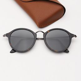 Runder Metallfleck für Frauen Sonnenbrille Herren Sonnenbrille Schattierungen echte Glaslinsen UV400 mit Ledertasche, Tuch und Einzelhandelspakete