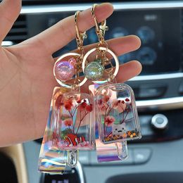 Creative Quicksand Ice Cream Oil Keychain Liquid Floating Flower And Toy Random Into Keyring Backpack Pendant Couples Gift G1019