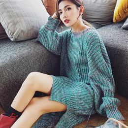 Women's Sweaters Plus Size Women Vintage Fashion O-Neck Long Pullovers Knitted Thick Warm Winter Clothes Robe Hiver Femme Dress F1126