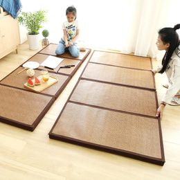 Cordial Shining Folding Mat Thick Japanese Tatami Rattan Mat Sleeping Pad Summer Student Child Kindergarten Nap Floor Bedroom 210317
