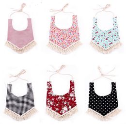 DHL INS Baby cotton bibs Infant Kids Burp Cloths triangular binder girls boys Stripe Dot Mouth bib with tassel floral adjustable Bibs