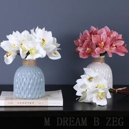 6Pcs/Set Simulation Cymbidium Table Decoration Flower DIY Wedding Bride Hand Flowers Home Decor Artificial Orchid