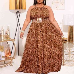 Plus Size Women Dresses Sleeveless Leopard Printed Maxi Oversized Backless Long Evening Dress 4XL 5XL Drop 210527