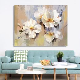 100% Hand Painted Abstract White Flower Art Painting On Canvas Wall Art Wall Adornment Picture Painting For Live Room Home Decor 210310