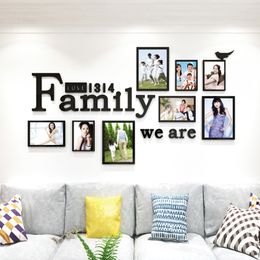 Black Picture Frame Sticker For Wall Living Room Wallpaper Acrylic Family Photo Frame Decor Wall Art For Sofa Background Decor 210308