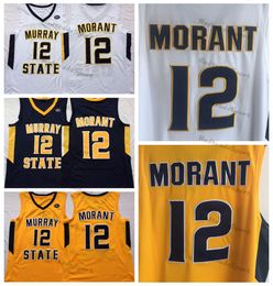 Mi08 Mens Murray State Racers 12 Ja Morant College Basketball Jerseys Blue White Yellow Stitched Shirts OVC Patch S-XXL
