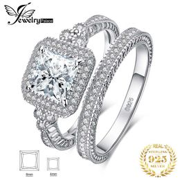 Jewelry Vintage Wedding Band Engagement Ring Set Cubic Zirconia Sumulated Diamond Princess 925 Sterling Silver Women 211217