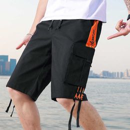 Black Running Sport Pants Mens Cotton Casual Shorts Masculino Fitness Printed Letter with Big Pockets Summer Panties Male 5xl 210601